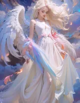 天使少女，女孩 浴室，浴盆里，白色翅膀，羽毛 欧美美女大胆赤身人像艺术摄影图片