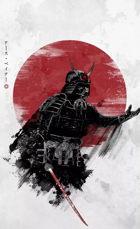 水墨风日式武士壁纸 红圆背景下的暗黑甲胄高清下载 – 高清 桌面壁纸 开放版权素材 免费下载 手机电脑通用背景图