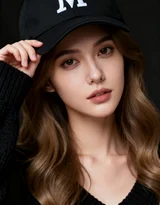 戴M字母帽女生室内时尚人像