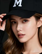 戴M字母帽女生室内时尚人像