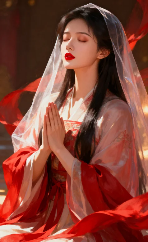 古风汉服女子红纱祈福写真 – 高清 桌面壁纸 开放版权素材 免费下载 手机电脑通用背景图