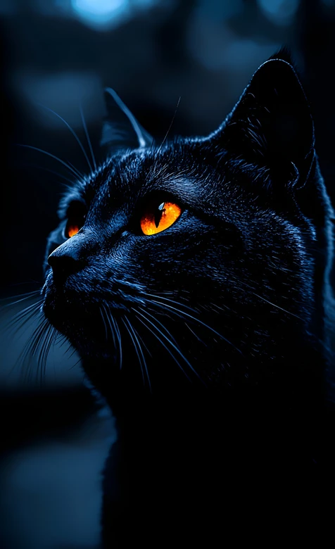 夜幕下橙瞳黑猫凝视夜空 – 高清 桌面壁纸 开放版权素材 免费下载 手机电脑通用背景图-iPhone17-1