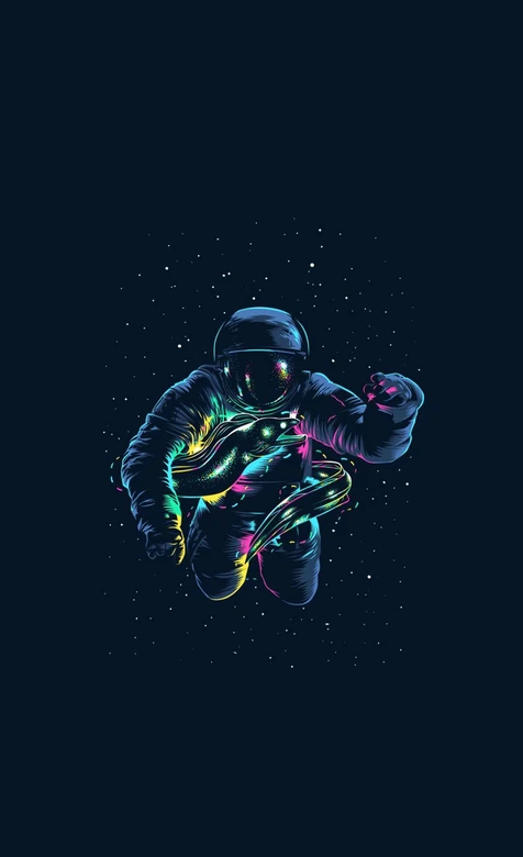 霓虹宇航员太空漂浮发光星空插画 – 高清 桌面壁纸 开放版权素材 免费下载 手机电脑通用背景图