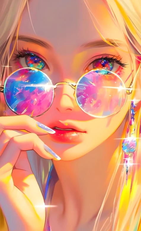 金发少女彩虹眼镜炫彩妆容插画 – 高清 桌面壁纸 开放版权素材 免费下载 手机电脑通用背景图