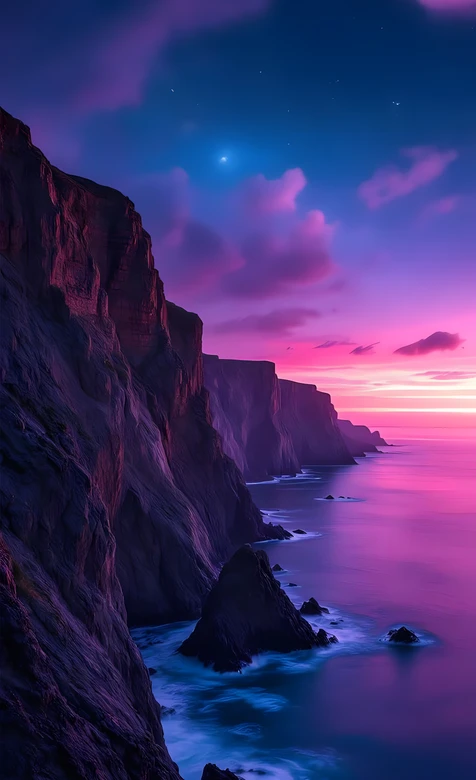 海岸悬崖晚霞星空海景自然景观 – 高清 桌面壁纸 开放版权素材 免费下载 手机电脑通用背景图