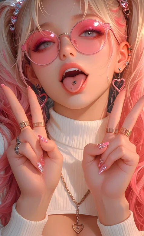 粉色眼镜金发少女双马尾甜美写真 – 高清 桌面壁纸 开放版权素材 免费下载 手机电脑通用背景图