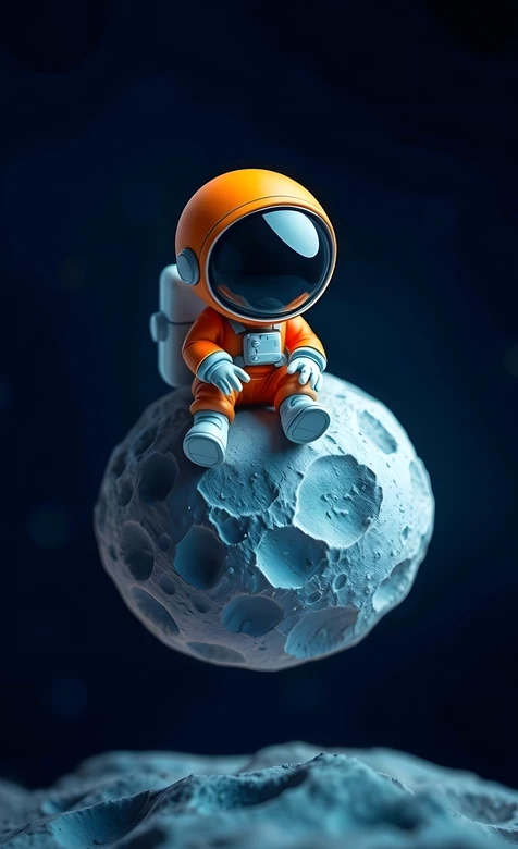 3D卡通宇航员静坐月球插画 – 高清 桌面壁纸 开放版权素材 免费下载 手机电脑通用背景图