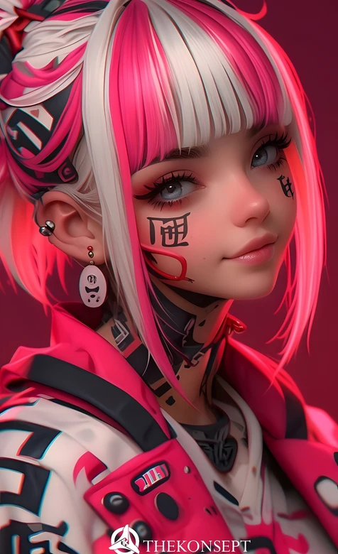粉白发纹身少女 THEKONSEP T动漫插画 – 高清 桌面壁纸 开放版权素材 免费下载 手机电脑通用背景图