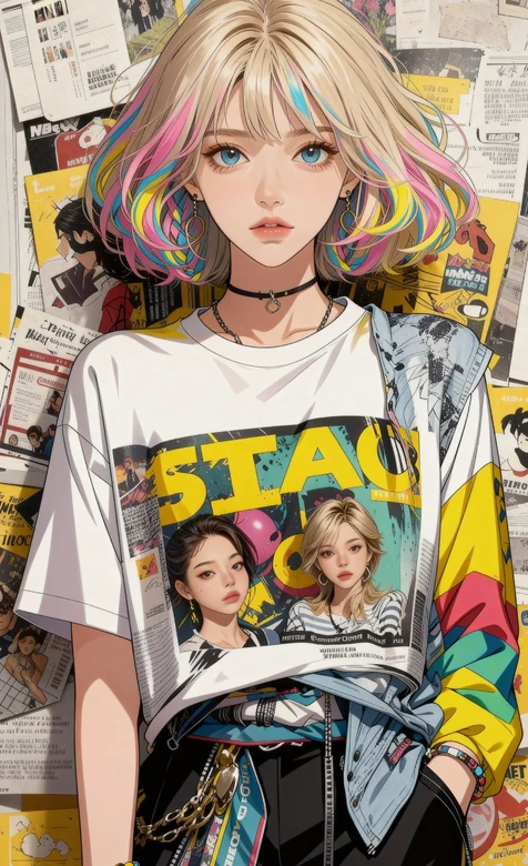 金发彩尾少女 海报墙二次元潮流插画 AIGC – 高清 桌面壁纸 开放版权素材 免费下载 手机电脑通用背景图