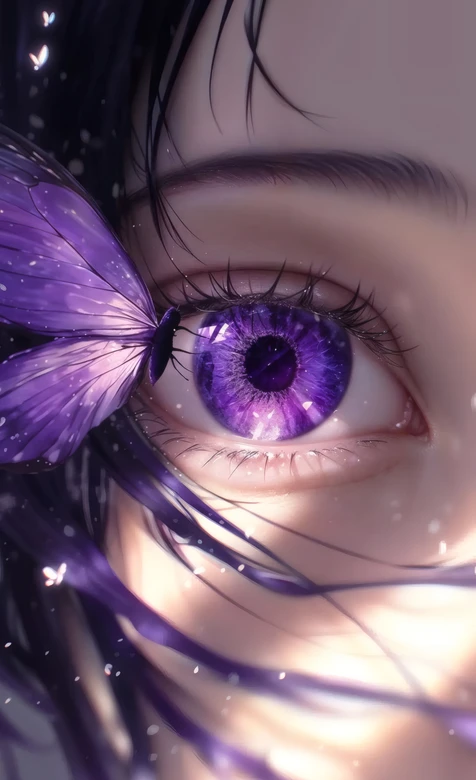 二次元紫眸蝴蝶少女壁纸 梦幻唯美风 – 高清 桌面壁纸 开放版权素材 免费下载 手机电脑通用背景图