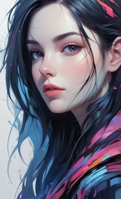 梦幻炫彩长发少女 二次元色彩流动壁纸 – 高清 桌面壁纸 开放版权素材 免费下载 手机电脑通用背景图