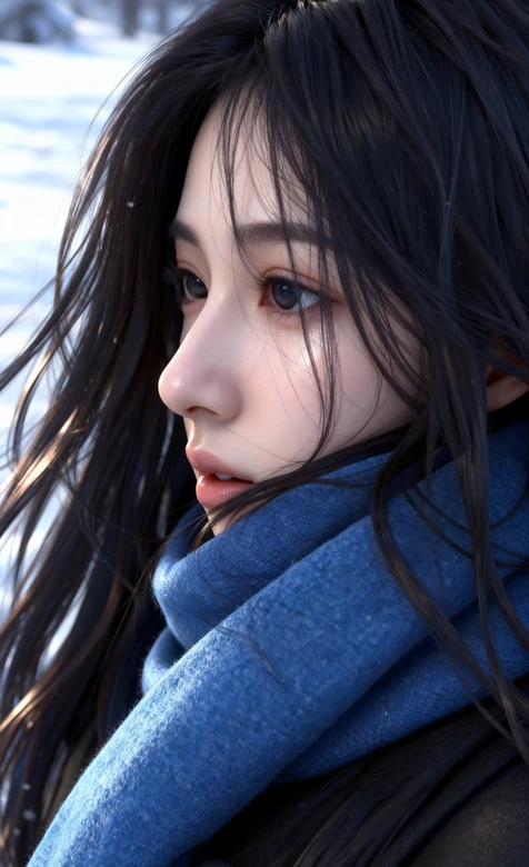 雪景中戴蓝围巾的黑发女孩 冬日壁纸 – 高清 桌面壁纸 开放版权素材 免费下载 手机电脑通用背景图-iPhone17-1
