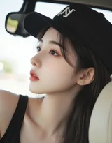 酷飒女生坐红车顶望雪山 户外休闲旅行壁纸