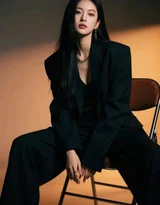 黑衣冷艳女子倚复古石楼栏杆 暗黑时尚写真，美女西装暴徒霸气套图