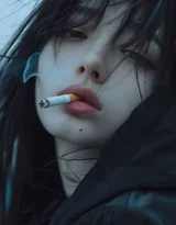 黑衣冷艳女子倚复古石楼栏杆 暗黑时尚写真，美女西装暴徒霸气套图