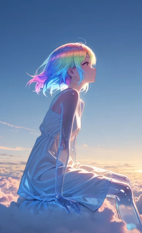 彩虹发少女云端眺望 梦幻二次元唯美壁纸 – 高清 桌面壁纸 开放版权素材 免费下载 手机电脑通用背景图