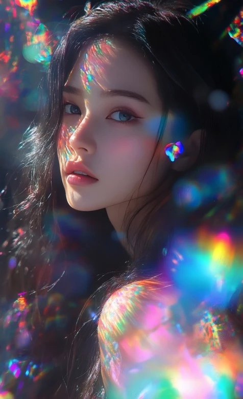 唯美炫彩光影黑发女生壁纸 梦幻光斑艺术风 – 高清 桌面壁纸 开放版权素材 免费下载 手机电脑通用背景图