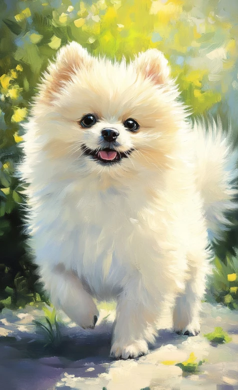可爱白色博美犬油画风萌宠治愈系壁纸 – 高清 桌面壁纸 开放版权素材 免费下载 手机电脑通用背景图