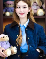 内地明星《赵露思》抱小熊 泰迪熊背景蓝色衬衫写真