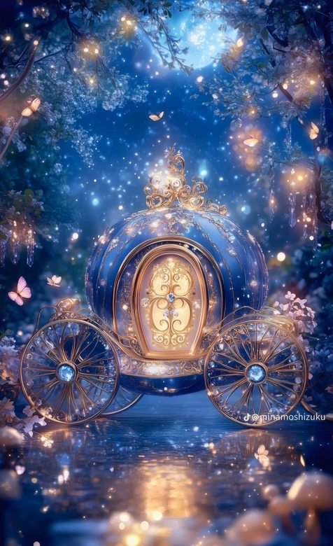 迪士尼灰姑娘南瓜马车 月夜森林星光蝴蝶童话壁纸 – 高清 桌面壁纸 开放版权素材 免费下载 手机电脑通用背景图-iPhone17-1