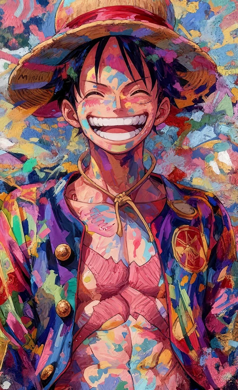 蒙奇D路飞·油画泼墨大笑 航海王色彩艺术壁纸高清无水印 – 高清 桌面壁纸 开放版权素材 免费下载 手机电脑通用背景