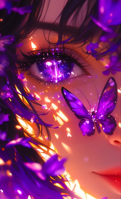 二次元动漫少女·星空眼眸紫蝶环绕 唯美梦幻插画 氛围感拉满 – 高清 桌面壁纸 开放版权素材 免费下载 手机电脑通用