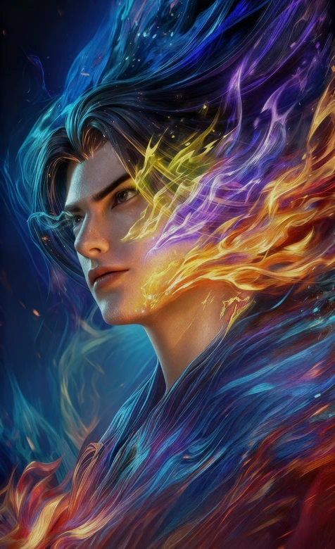 神秘人物·幻彩灵焰萦绕 奇幻炫彩风 高清氛围感拉满 – 高清 桌面壁纸 开放版权素材 免费下载 手机电脑通用背景图