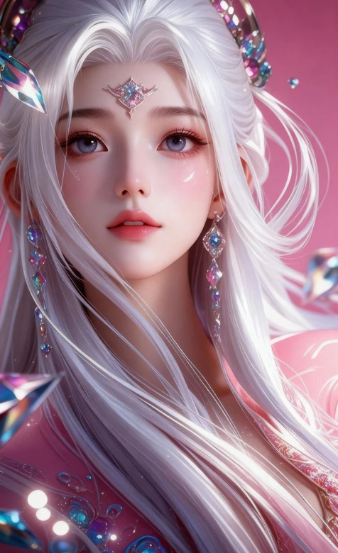 白发仙侠少女·水晶流光 二次元唯美超高清仙侠壁纸 – 高清 桌面壁纸 开放版权素材 免费下载 手机电脑通用背景图