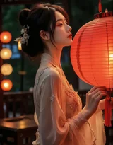国风少女·红灯笼旁温婉伫立 古风人像氛围感参考图