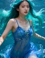 水下蓝发少女·唯美梦幻风 清新水下写真女生图片