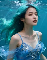水下蓝发少女·唯美梦幻风 清新水下写真女生图片