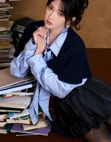 草莓配饰女生·甜美校园风 书堆旁清新写真（高热度女生图）