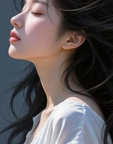 唯美写实风AI绘画女生·白色露肩裙发丝飘动 热门清新女生肖像