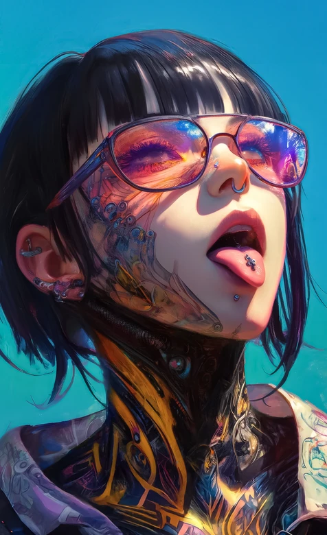 赛博朋克机械少女·纹身穿孔潮流风 科幻插画手机壁纸 – 高清 桌面壁纸 开放版权素材 免费下载 手机电脑通用背景图