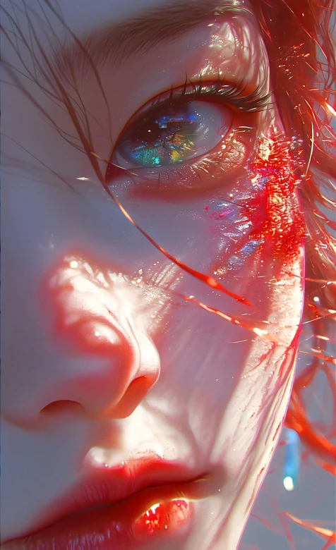 超现实唯美人物·眼眸幻彩绯红发丝 艺术创作手机壁纸热选 – 高清 桌面壁纸 开放版权素材 免费下载 手机电脑通用背景