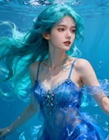 水下蓝发少女·唯美梦幻风 清新水下写真女生图片