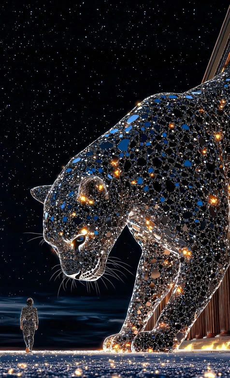 星空粒子猎豹与粒子人·梦幻科幻风超现实壁纸 – 高清 桌面壁纸 开放版权素材 免费下载 手机电脑通用背景图