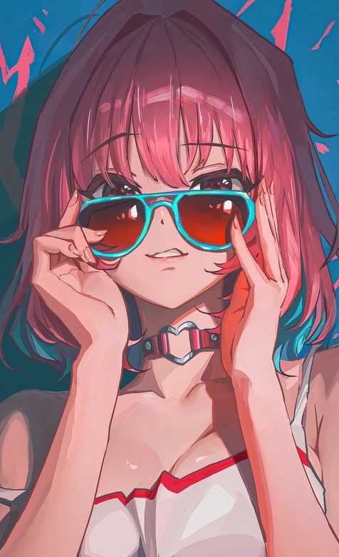 粉蓝渐变发动漫少女·国漫风墨镜穿搭 潮流手机壁纸 – 高清 桌面壁纸 开放版权素材 免费下载 手机电脑通用背景图