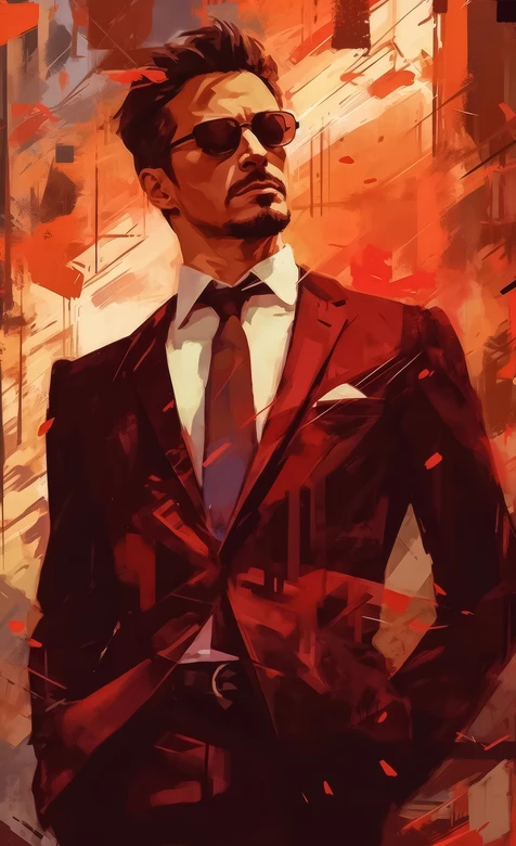 托尼·斯塔克·西装墨镜 艺术插画风 漫威衍生 高质感男生壁纸 – 高清 桌面壁纸 开放版权素材 免费下载 手机电脑通-iPhone17-1
