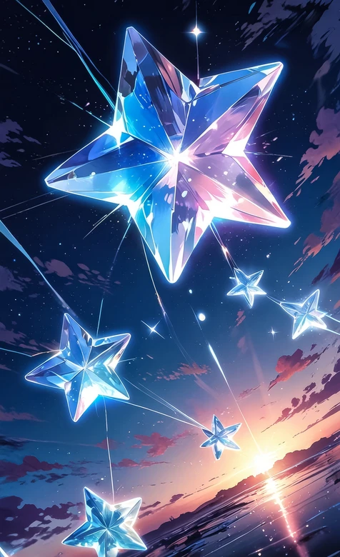 水晶星星·星空海面黄昏·唯美梦幻二次元插画超高清手机壁纸 – 高清 桌面壁纸 开放版权素材 免费下载 手机电脑通用背-iPhone17-1