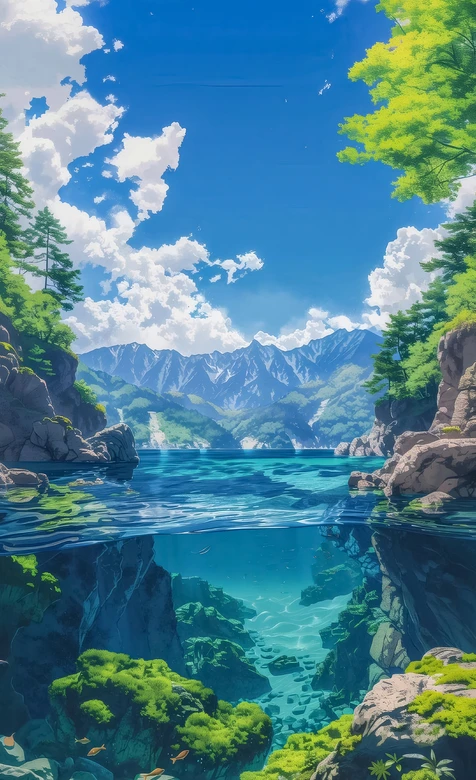 湖山水下秘境·日系唯美动漫风（新海诚动画感）治愈系自然景观 – 高清 桌面壁纸 开放版权素材 免费下载 手机电脑通用-iPhone17-1
