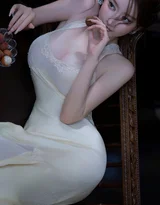 唯美复古风女生·蕾丝裙持荔枝 复古椅优雅写真 氛围感女生写真