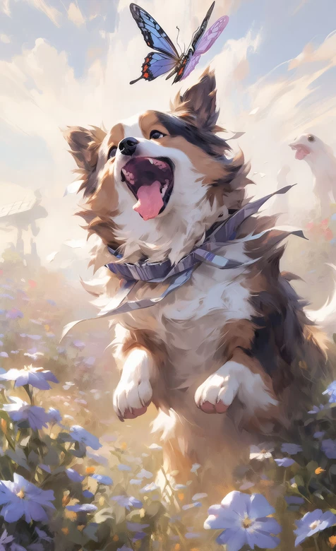 萌犬追蝶·唯美梦幻风 治愈系宠物主题插画壁纸 – 高清 桌面壁纸 开放版权素材 免费下载 手机电脑通用背景图