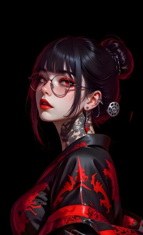 红瞳眼镜少女·颈间龙纹暗黑新中式·高清插画 – 高清 桌面壁纸 开放版权素材 免费下载 手机电脑通用背景图