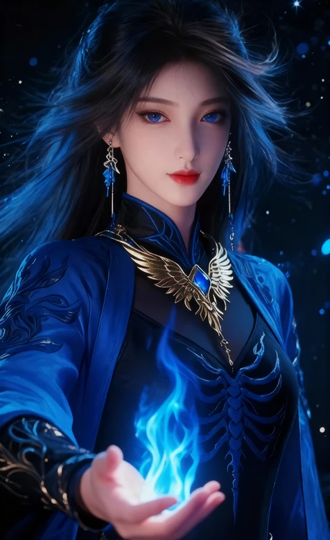 神秘女法师·蓝焰凝掌 国风玄幻CG 暗黑星空手机壁纸 – 高清 桌面壁纸 开放版权素材 免费下载 手机电脑通用背景图