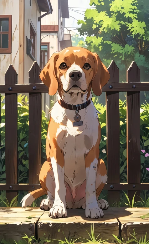 萌系比格犬·栅栏庭院 动漫风治愈系手机壁纸（插画） – 高清 桌面壁纸 开放版权素材 免费下载 手机电脑通用背景图