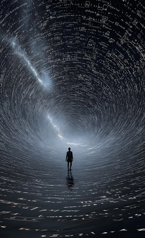 剪影人物·代码漩涡科幻隧道 神秘科技感手机壁纸精选 – 高清 桌面壁纸 开放版权素材 免费下载 手机电脑通用背景图-iPhone17-1