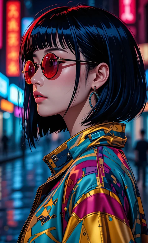 赛博朋克短发少女·霓虹都市潮流穿搭 赛博朋克风手机壁纸 – 高清 桌面壁纸 开放版权素材 免费下载 手机电脑通用背景