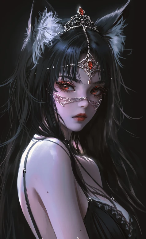 暗黑猫耳少女·红瞳银饰 原创唯美插画 小众高级感壁纸 – 高清 桌面壁纸 开放版权素材 免费下载 手机电脑通用背景图