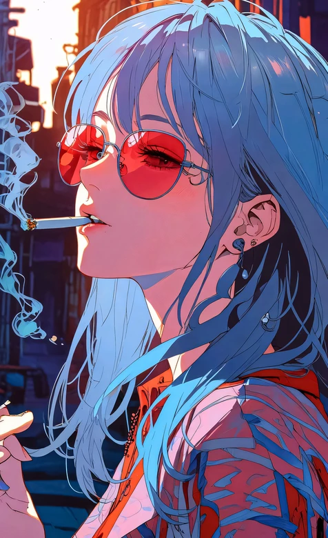 蓝发少女·红墨镜香烟 赛博朋克二次元 赛博朋克手机壁纸精选 – 高清 桌面壁纸 开放版权素材 免费下载 手机电脑通用